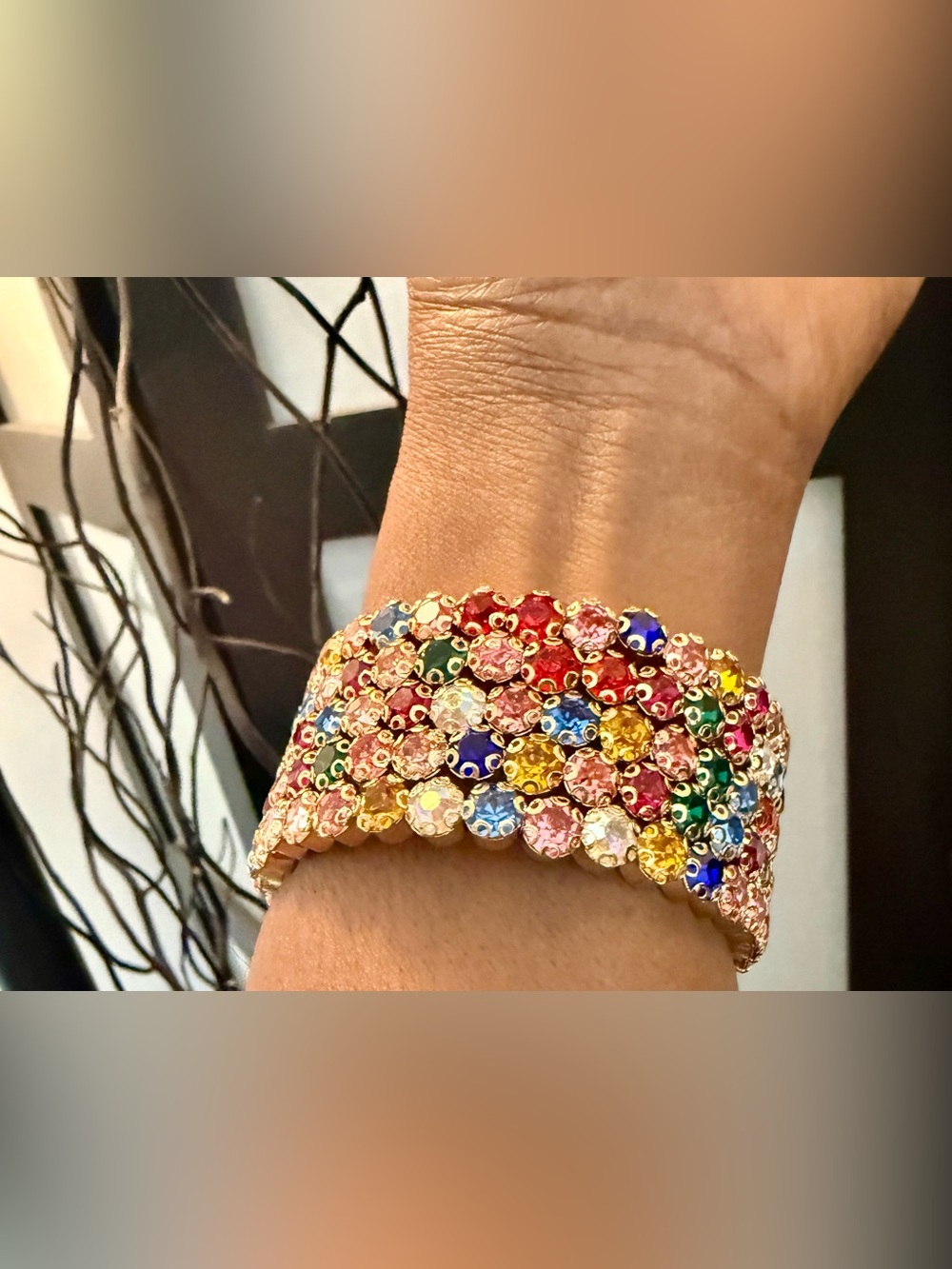 Gold-Tone Multicolor Crystal Stretch Bracelet - Women Jewelry